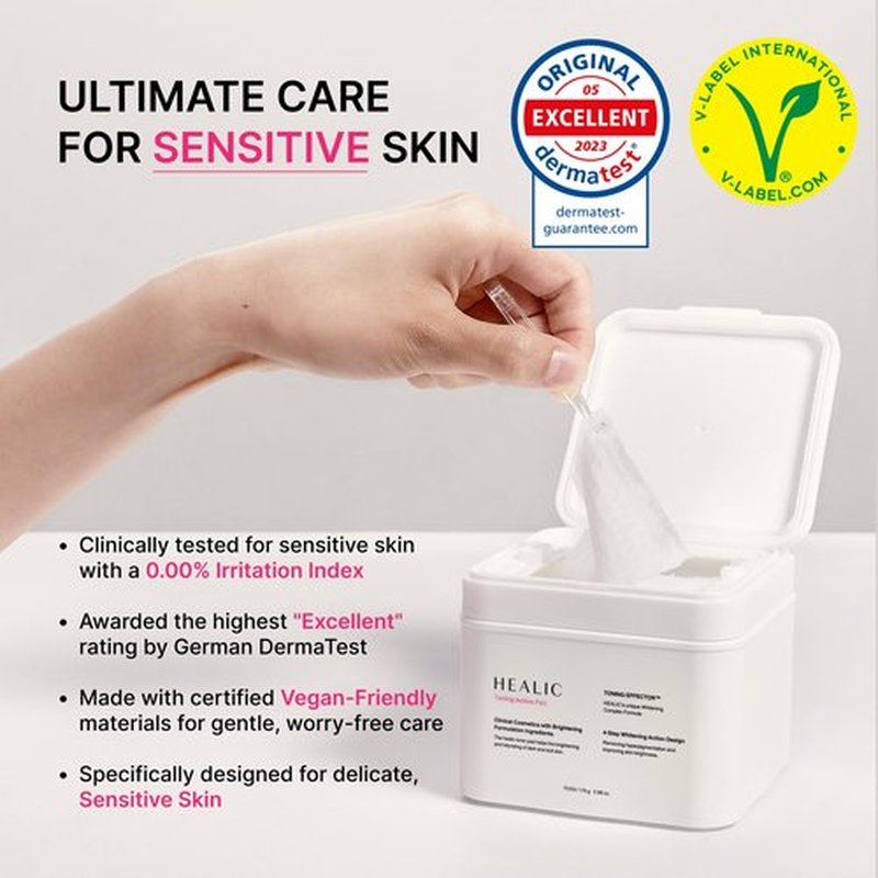 Healic Toning Active Pad – Dual-Textured Toner Pads for Brightening, Hydrating, and Soothing with Tranexamic Acid & Hyaluronic Acid – Gentle for Sensitive Skin, Korean Skin Care, Vegan, 70 Pads
