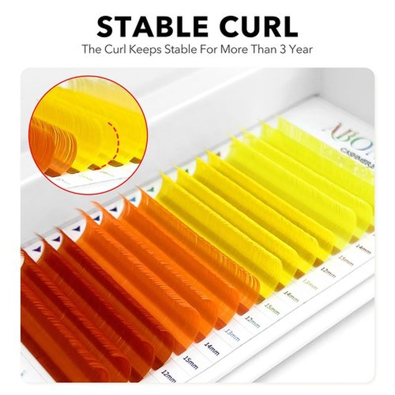 ABONNIE Colored Lash Extensions, 16 Rows Cashmere eyelashes, 0.07 D Curl 13mm Classic eyelash Extensions, Single Lash Extensions for Professional Salon Use (0.07-D-Yellow Gradient 13mm