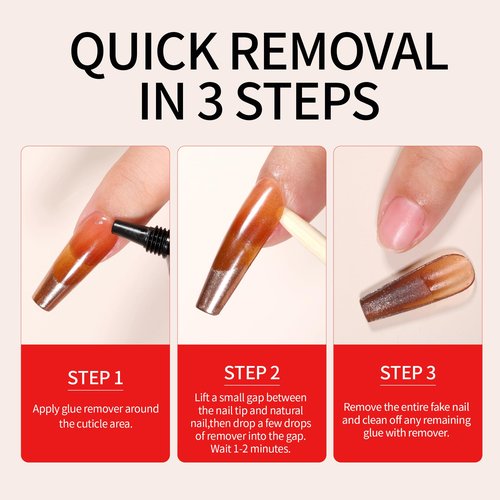 Nelrona Semi Solid Nail Glue 10ml for Press On Nails with 10ml Remover Kit Nail Tips Glue Gel - No Lamp Needed, Quick Drying, Long Lasting 30+ Days for Fake Acrylic Nails