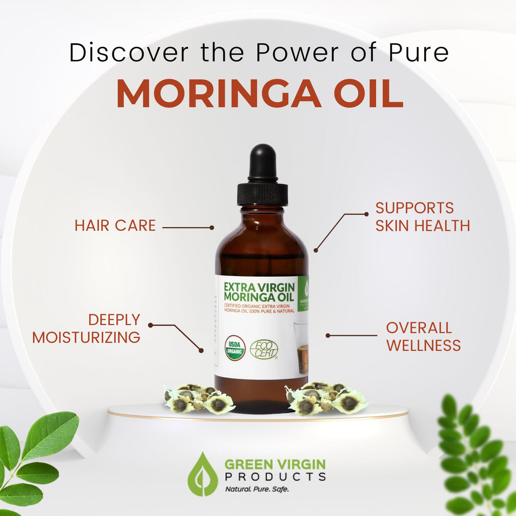 Organic Moringa Oil, Cold Pressed, Extra Virgin, 100% Pure, Food Grade