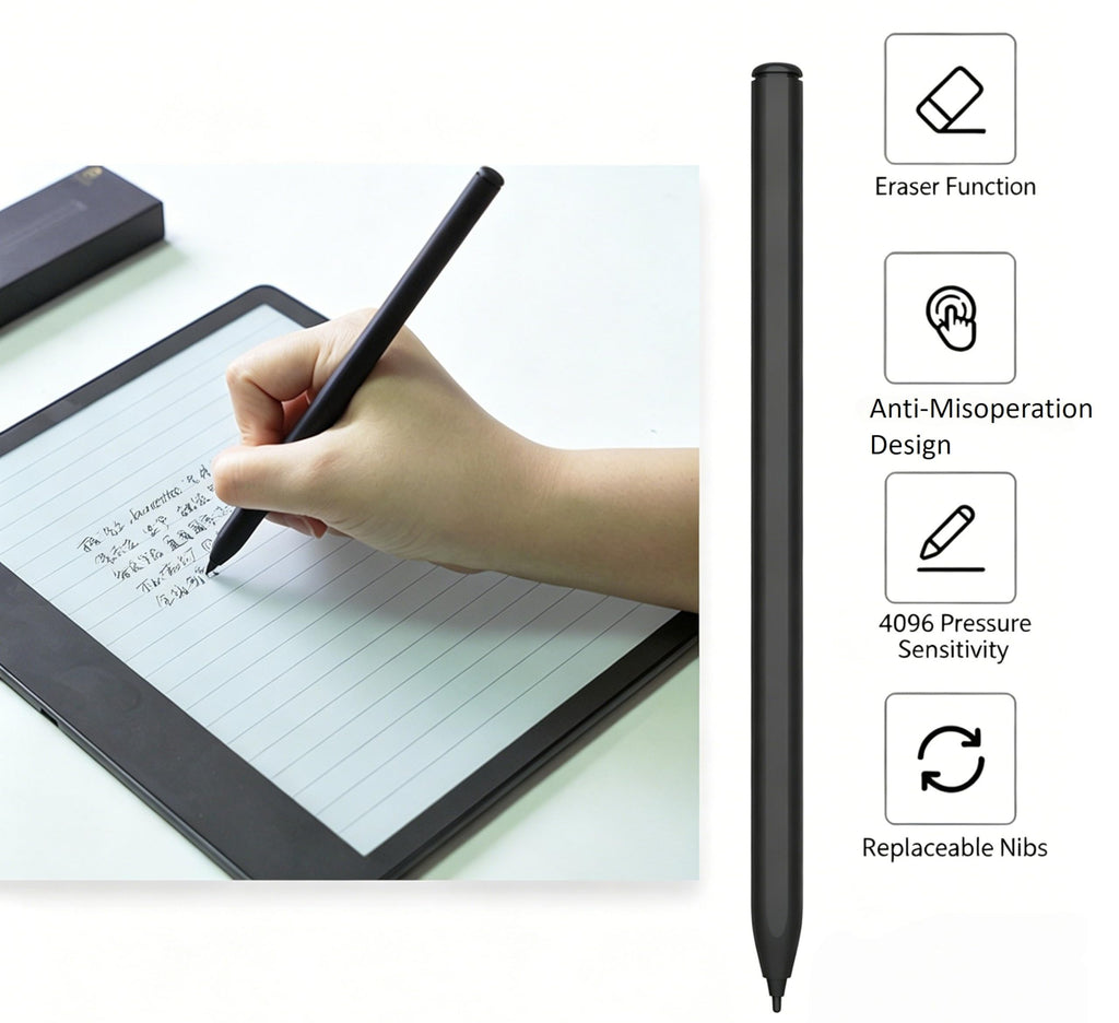 Magnetic Stylus Pen for Remarkable 2 Pen with Eraser (4,096 Pressure Levels) for Kindle-Scribe/BOOX Pro, Max Lumi2, Note Air2, Note5, Nova Air Tablet, EMR Devices with Tips/Nibs (WithEraser*Black)