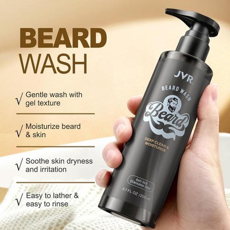 JVR Beard Wash & Conditioner - Organic Coconut & Aloe Formula for Soft, Frizz-Free Beards (6.7oz)