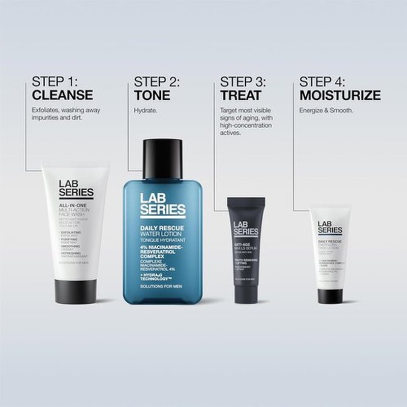 Lab Series Travel Size Skin Care Gift Set for Men - All-In-One Face Wash, Toner, Lotion & Serum