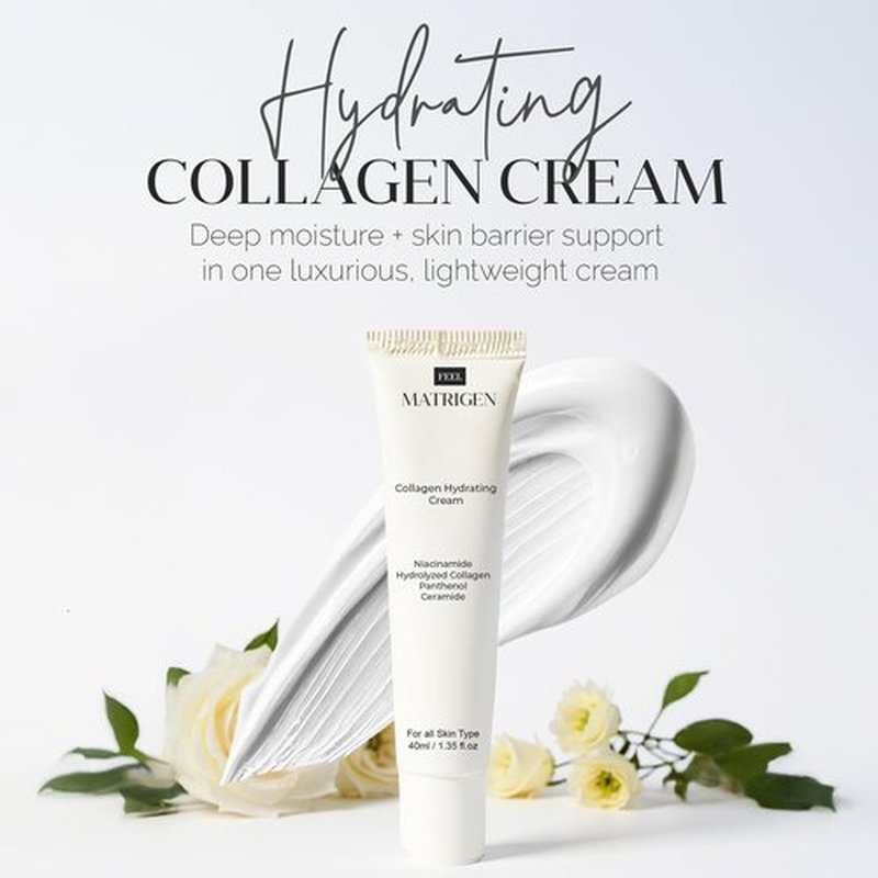 FEEL MATRIGEN Collagen Hydrating Cream with Niacinamide, Hydrolyzed Collagen, Panthenol & Ceramide – Deep Moisture, Skin Barrier Support, Firmness & Radiance, 1.35 fl. oz