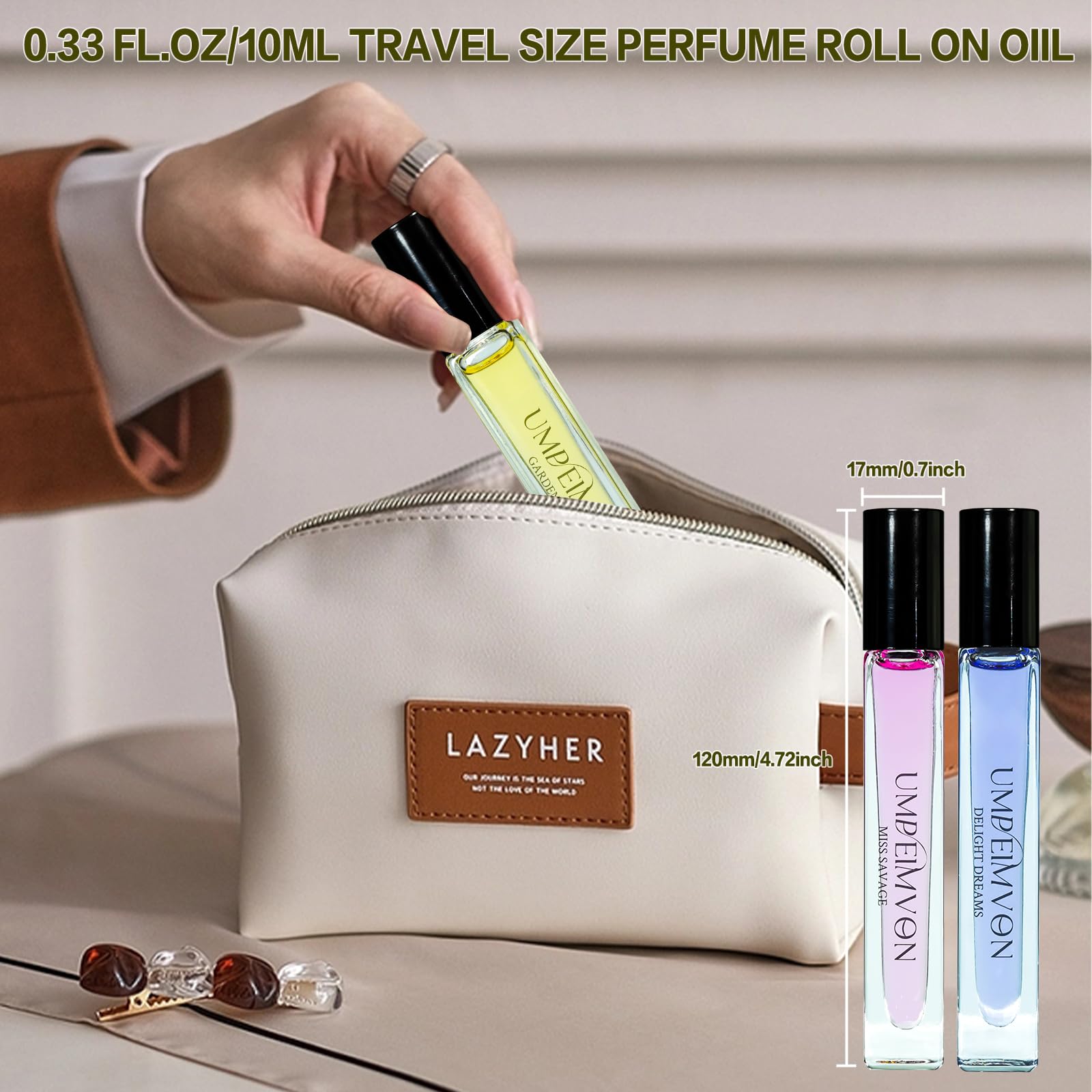 Umpeimvon 3 PCS Roll On Perfume Oils for Women Long Lasting, Fagrance Body Oil Gift, Travel Size 0.33 Fl. Oz