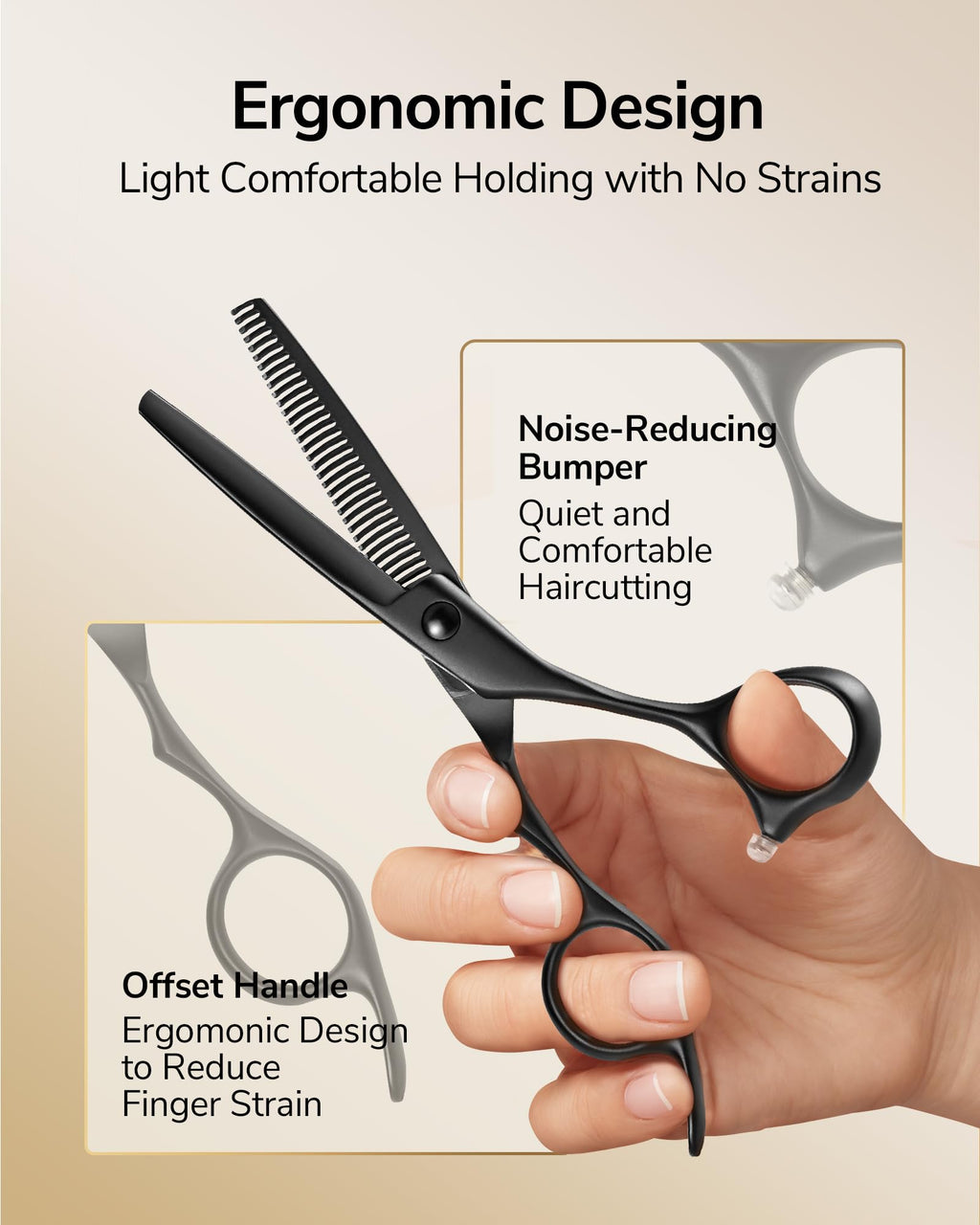 ULG Hair Cutting Scissors Set 2-Pack Haircut Shears and Hair Thinning Scissors Ergonomic Handle Lightweight Hairdressing Shears for Home and Salon Use, Matte Black