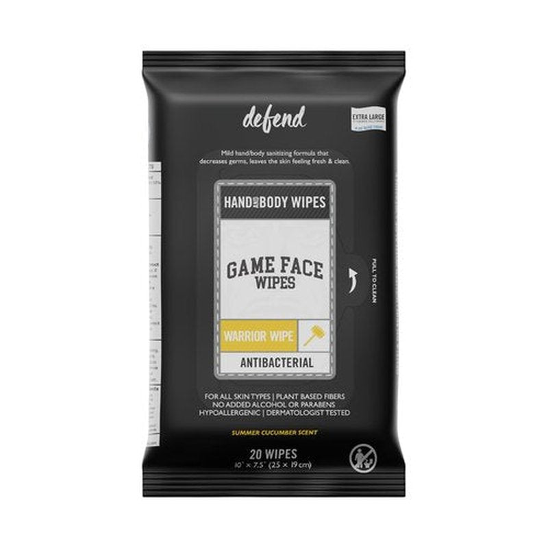 Game Face Antibacterial Warrior Wipes - Hand & Surface Disinfecting Wipes | 20 Count Pack XL Size 100% Compostable, Naturally Formulated | Leaves Skin Feeling Fresh & Clean | Cucumber & Lime Scent