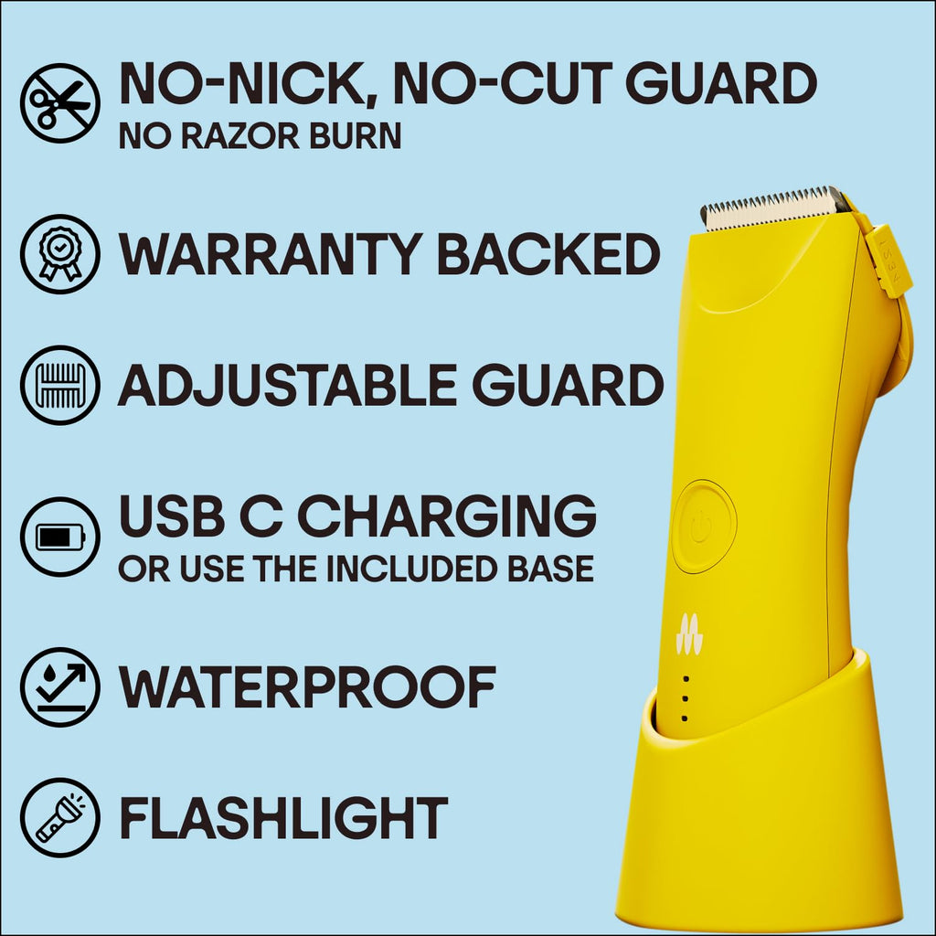 MERIDIAN The Trimmer Plus - Body Hair Trimmer & Waterproof Electric Shaver for Men and Women for Pubic Hair, Chest, Legs & Bikini Line, UBS-C Cable & Charging Dock Included, Solar