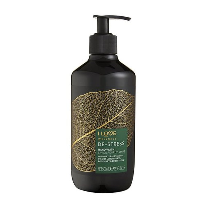 I LOVE Wellness De-Stress Hand Wash - Hydrating Hand Soap with Essential Oils - Naturally Fragranced with Lemongrass - With Vitamin E - 16.9 oz