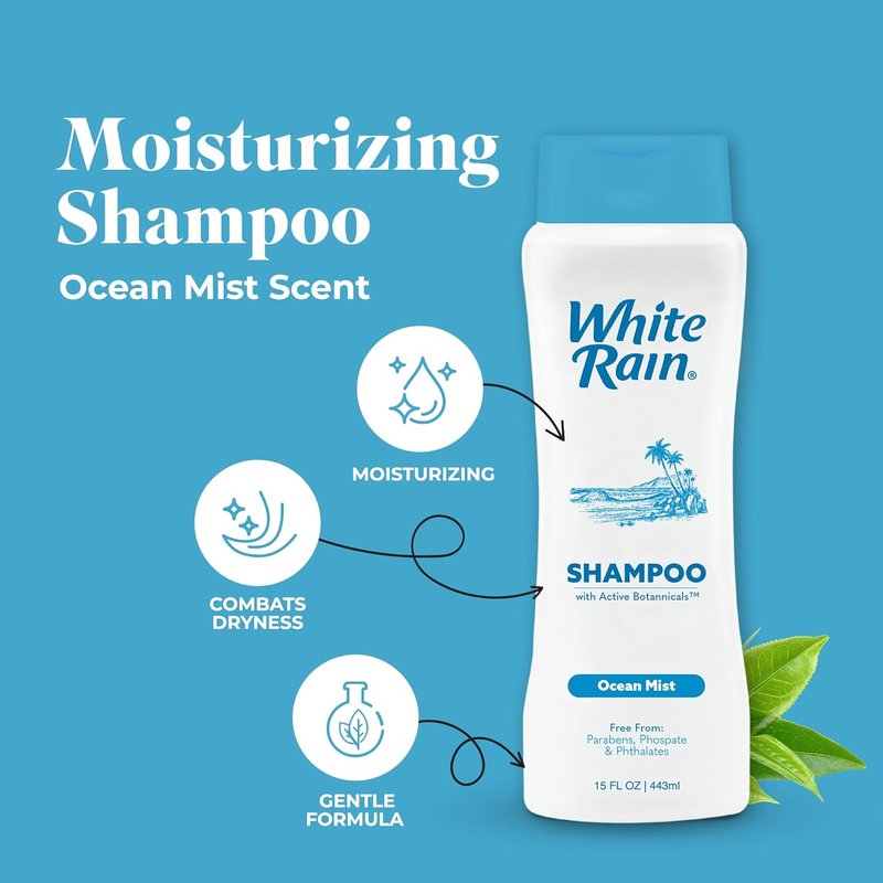 White Rain Moisturizing Shampoo - Ocean Mist Scent | Hydrating & Paraben-Free, 15 fl oz for All Hair Types