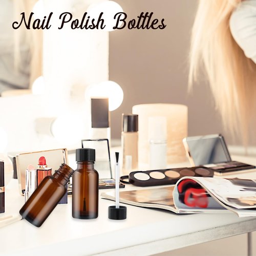 Mirrline 15 Pcs 20ml/0.67oz Nail Polish Bottles Empty Amber Glass Nail Art Bottles Refillable Nail Oil Containers with Brush Cap for DIY Nail Art Cosmetic Samples, Brown