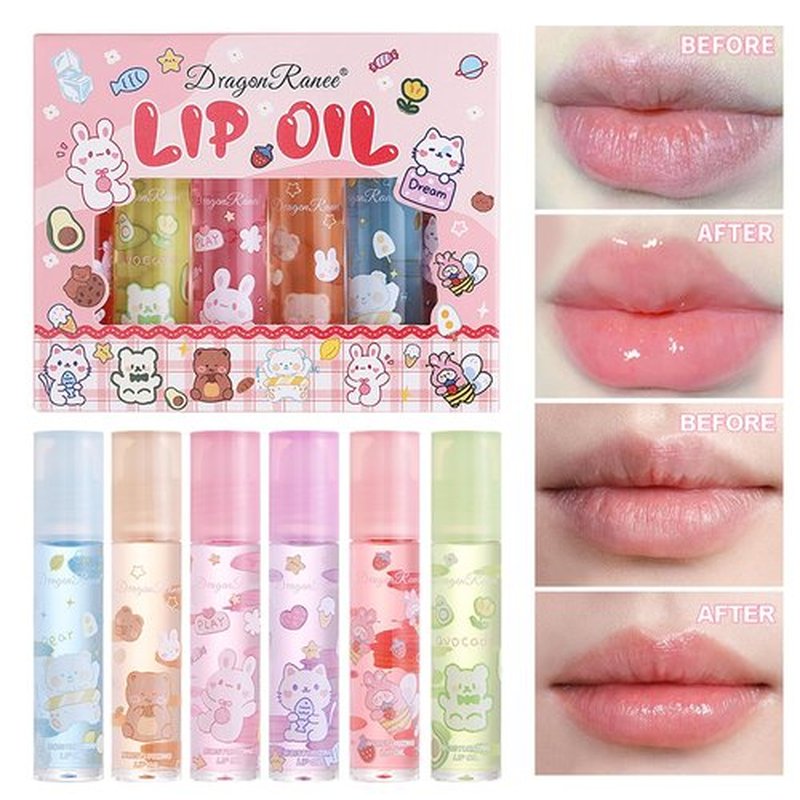 DENESTUP 6pcs Roll On Lip Gloss Set, Fruit Flavored Lip Gloss Set Glossy Lip Make-up for Women Non Toxic, Party Gift, Best Friends