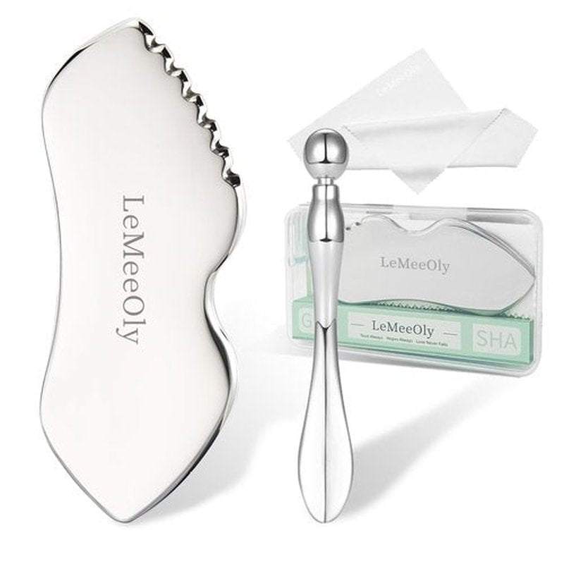 LeMeeOly Stainless Steel GuaSha & Eye Cream Applicator Facial Tools, Metal Guasha for Face Neck, Eye Massager Tool, Lymphatic Drainage Face Massage Tool, Skin Care Gift
