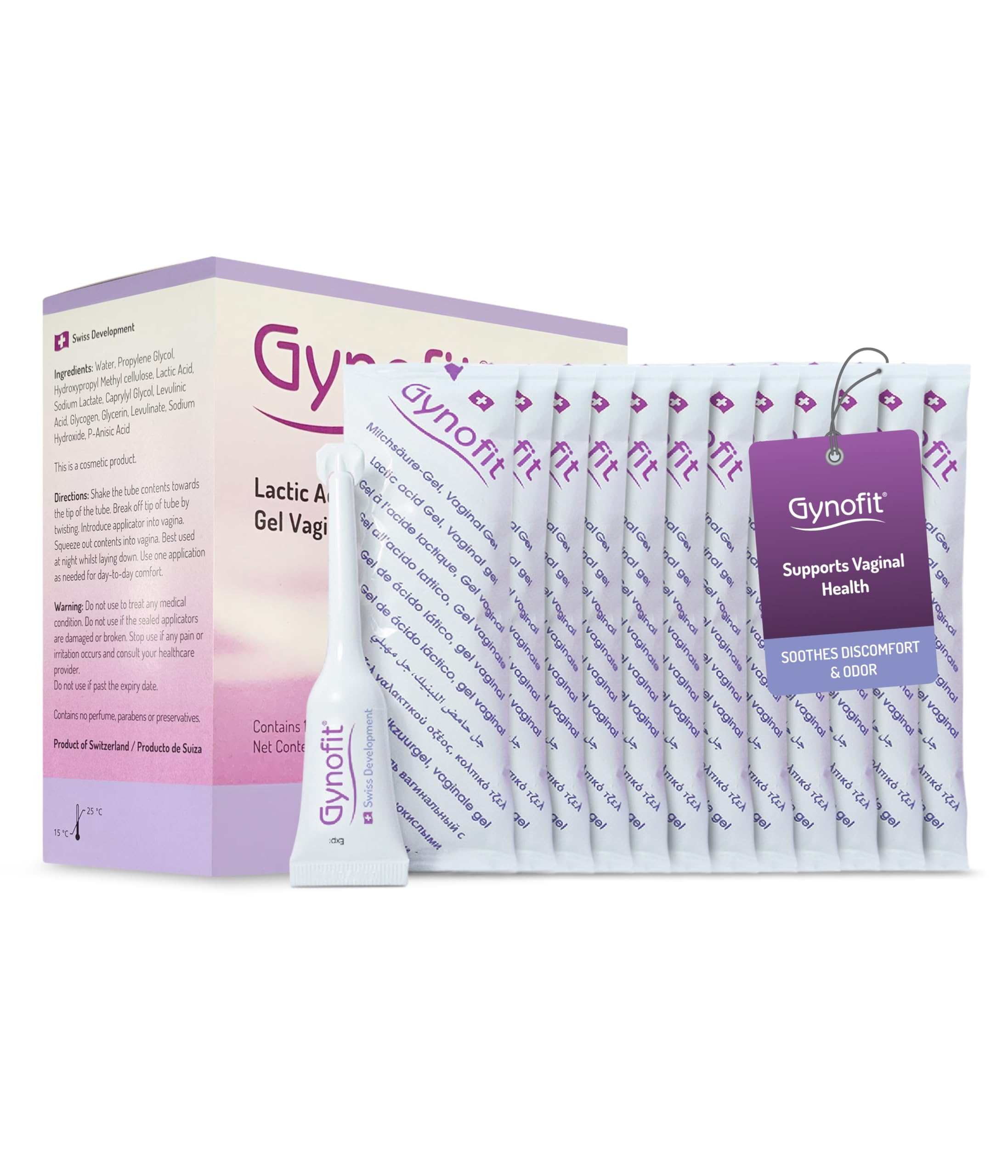 Gynofit Lactic Acid Vaginal Gel - Intimate Moisturizer - pH Balance Support - Women's Intimate Health - Helps Prevent Itching, Burning & Odor - Hygienic Applicator - 12 Count