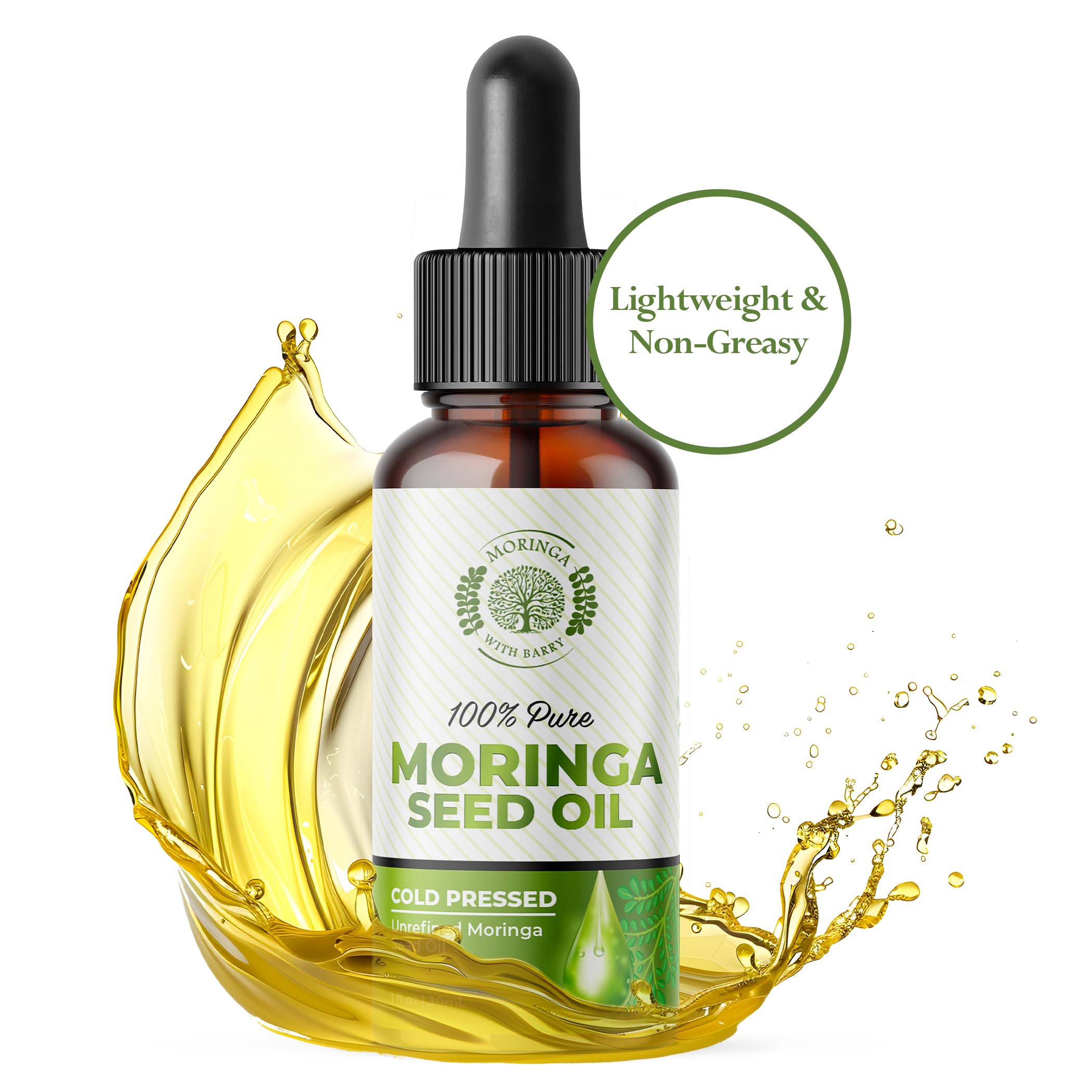 Moringa Seed Oil – 100% Pure, Cold-Pressed & Virgin, Unrefined Non-GMO Vegan Oil, Ultra-Hydrating Moisturizer for Dry Skin, Damaged Hair & Body, Anti-Aging, Ideal Carrier Oil