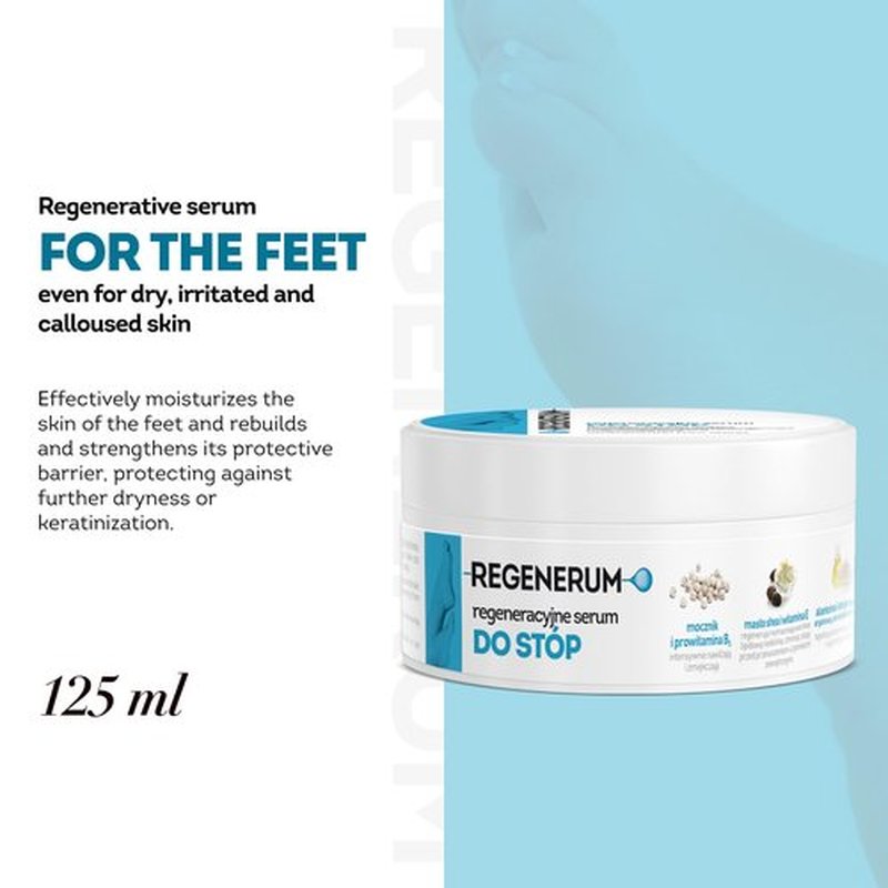Regenerum - Foot Regenerating Serum - Footcare for Rough Skin, Deeply Softens, Restores, Repairs with Urea, Provitamin B5, Shea Butter, Vit E - 125ml
