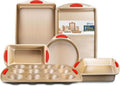 Perlli Baking Kit - Nonstick Gold Steel Oven Set with Silicone Handles | 6-Piece Bakeware Collection