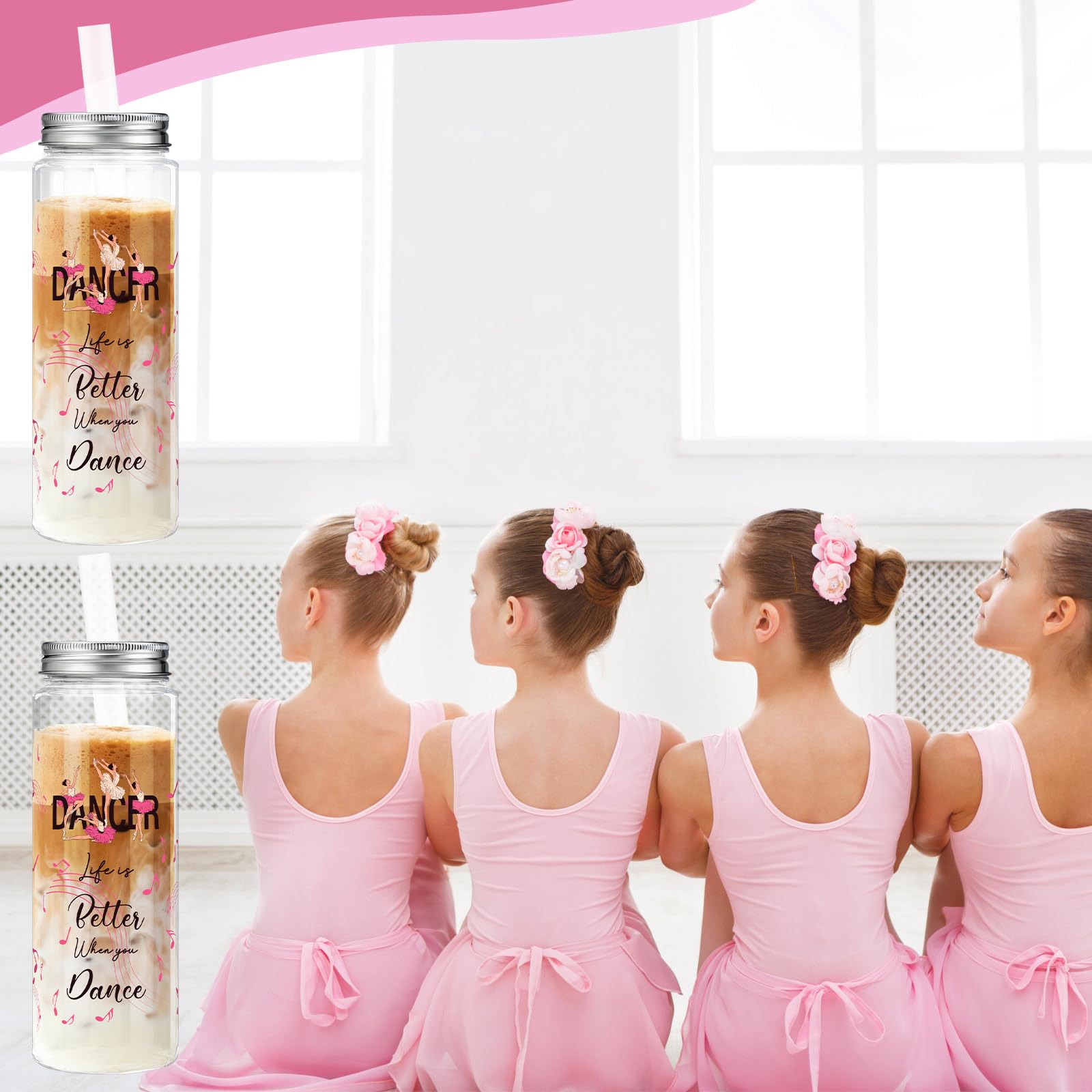 Vesici 24 Pcs Dance Competition Gifts Tumbler Cups with Lids and Straws Dance Lover Dancer Team Gifts Party Favors Plastic Reusable Tumbler for Girls Women Ballerina