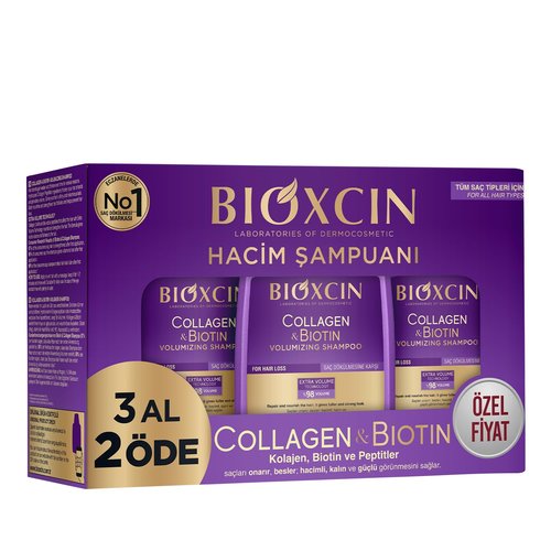 BIOXCIN Collagen Biotin Shampoo Anti-Hair Loss for All Hair Types Volumizing Herbal Formula 3-Pack 300 ML