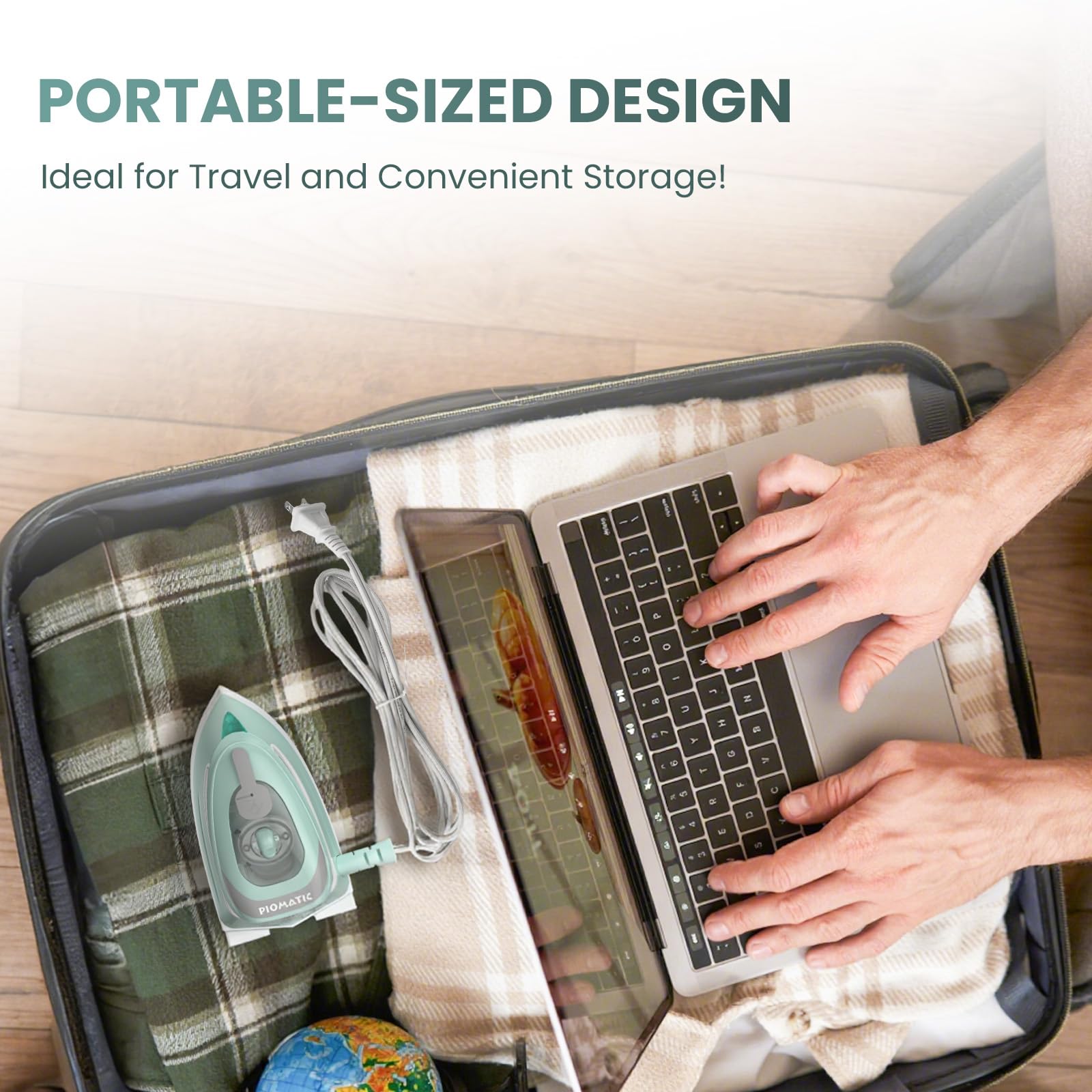 PIOMATIC Mini Travel Steam Iron for Clothes with Dual Voltage, Temperature Control, Non-Stick Soleplate and Cord Storage, Ideal for Sewing, Quilting and Handcraft