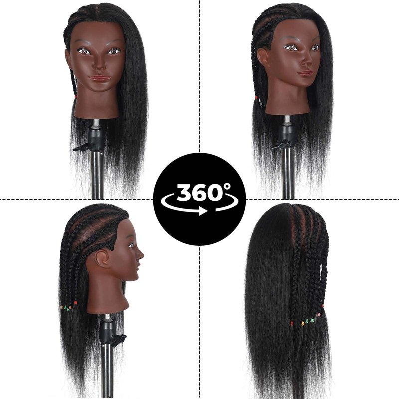 ZOMOI 16" Mannequin Head 100% Human Hair Hairdresser Training Braiding Styling Manikin Cosmetology Makeup Manican Doll Display Practice with Stand(Black 16inch A)
