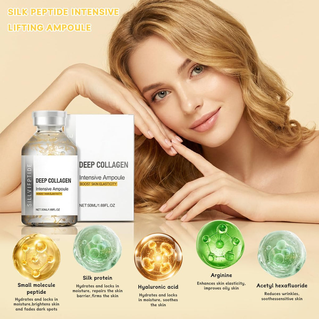 Deep Collagen Serum, Silk Peptide Lifting Face Serum – Korean Anti-Aging Ampoule for Deep Hydration & Firming Care, Smooth Glowing Skin, Mother’s Day Skincare Gift for Mom