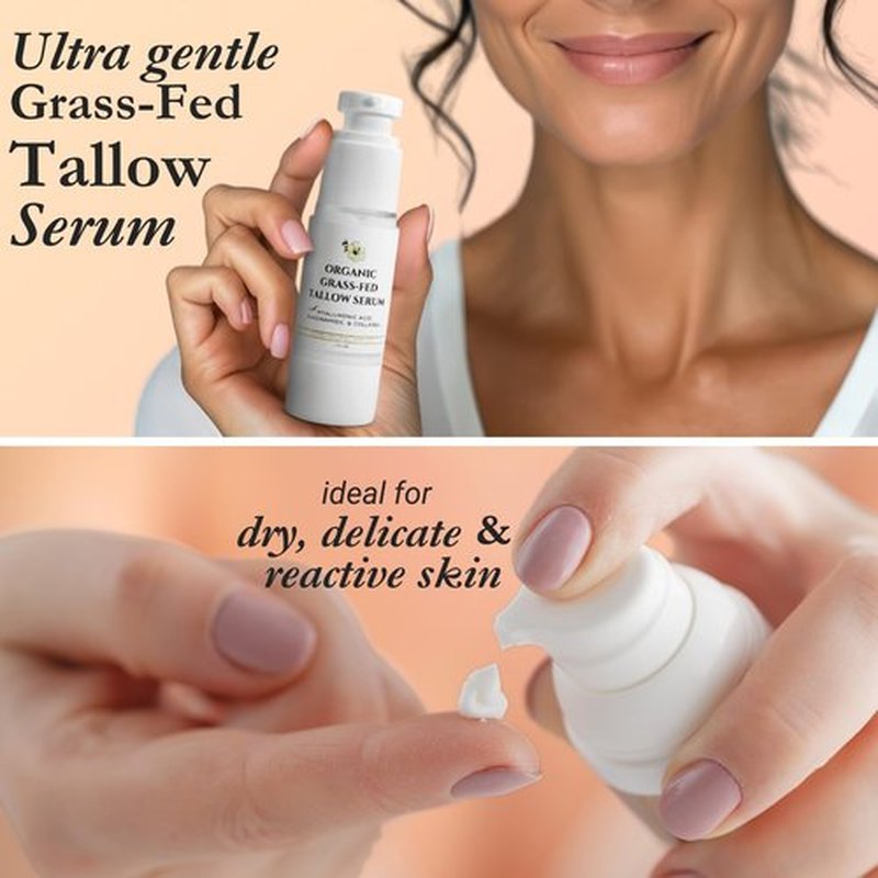 Eavara Beef Tallow Serum for Men & Women - Grass Fed All-Natural Tallow with Hyaluronic Acid, Collagen & Jojoba Oil - Firms & Reduces Wrinkles - Made in USA, Sensitive Skin Safe - 1.0 Fl Oz