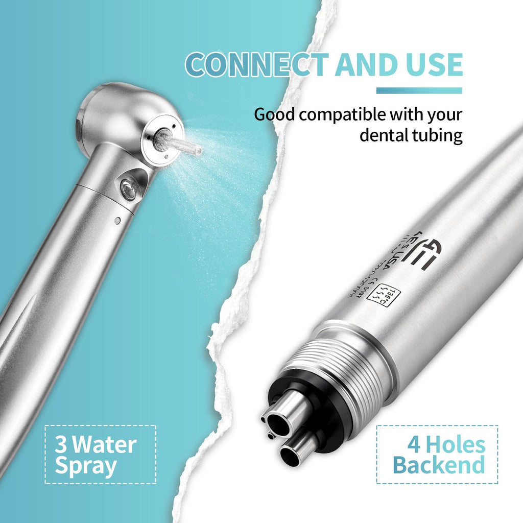 High Speed Handpiece 510(K) Approved with Std.Head ø12.6mm x H14.6mm: Dental Handpiece with Fiber-Optic LED Light, 4 Holes Coupling & Air-Turbine Motor: Perfect for Drilling, Grinding & Repairing