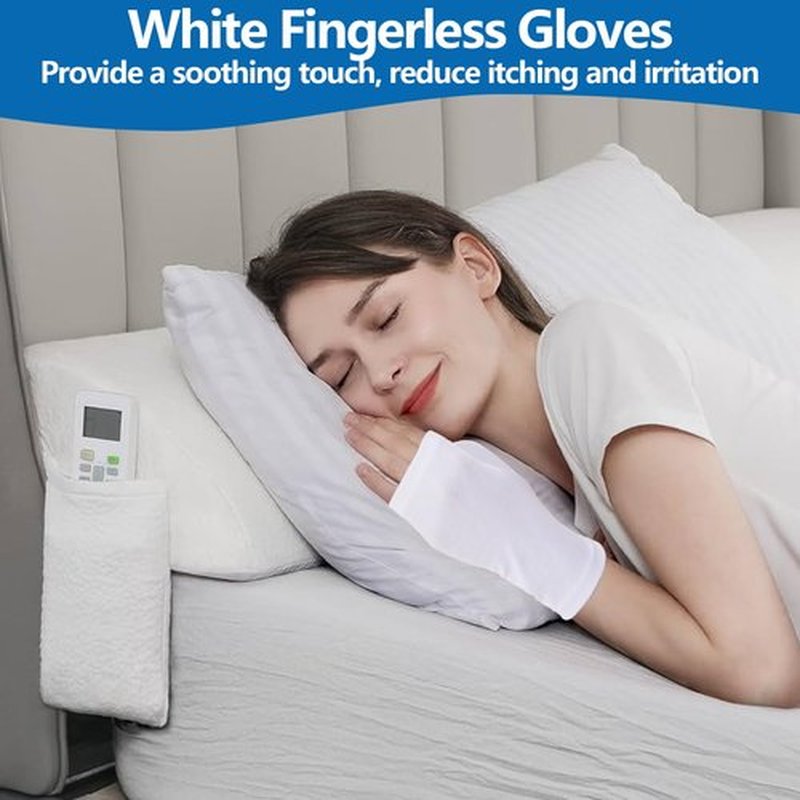 6 Pairs Fingerless Eczema Gloves Moisturizing Gloves for Adults Fingerless Cotton Gloves Washable and Reusable Eczema Sleeves Cotton Gloves Overnight Dry Hands for Adults Eczema (White)