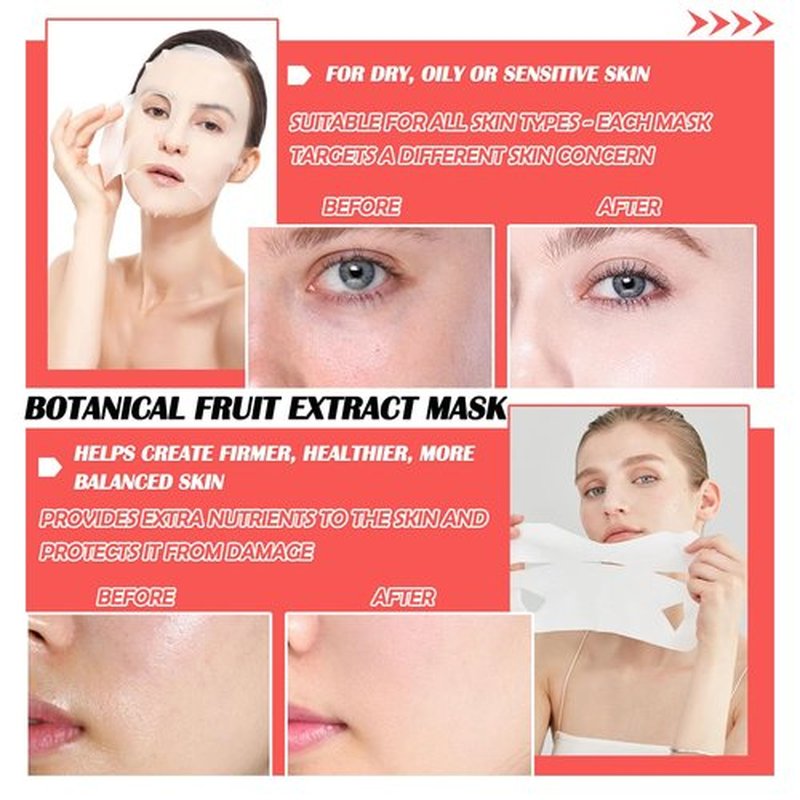 20 Pcs Facial Sheet Mask Combo,Hydrating Face Mask,Easy to Use,Moisturizing Daily Sheet Mask