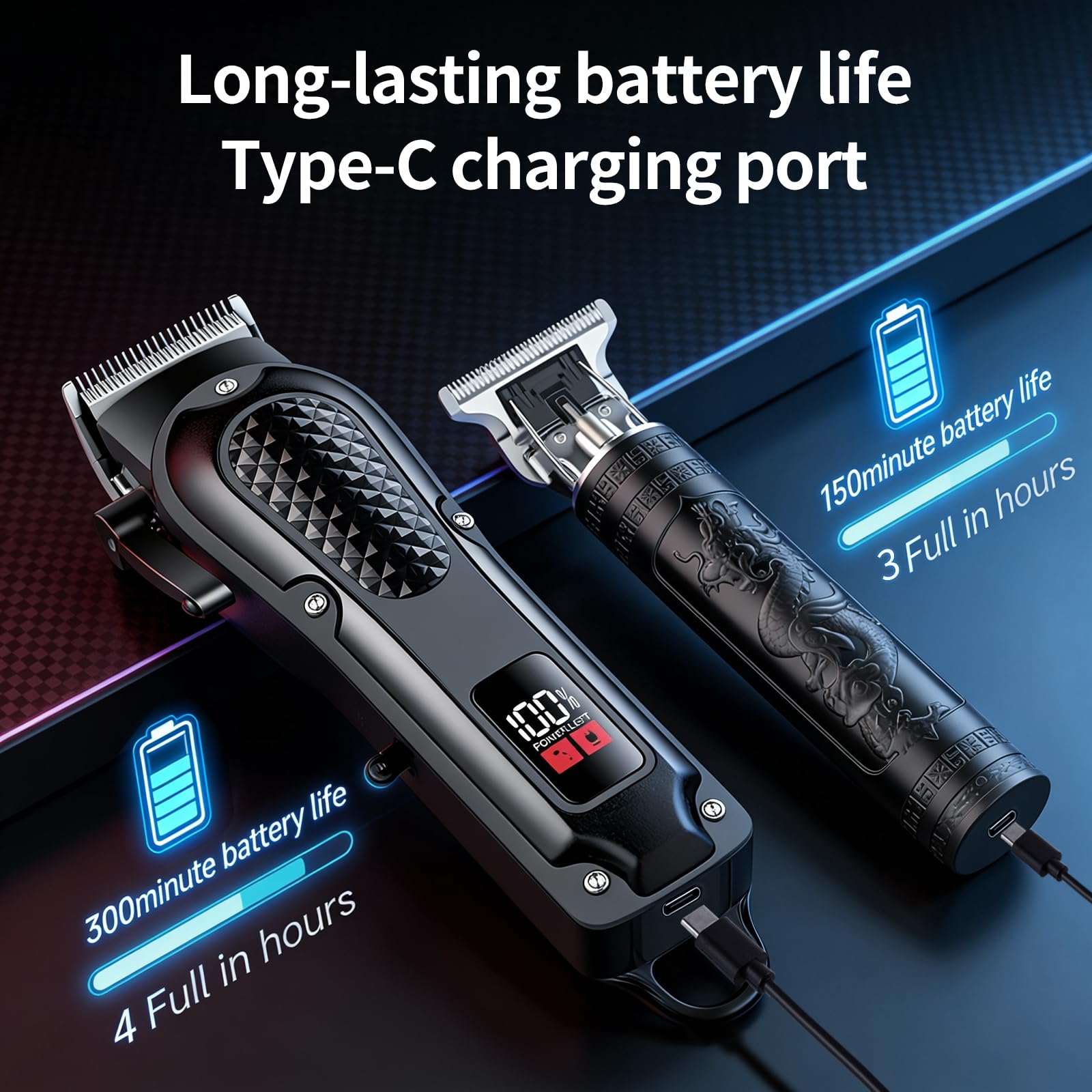 WAIKIL Professional Hair Clippers for Men & Beard Trimmer Set,Cordless Barber Clippers with T-Blade Outliner,LED Display,8 Guide Combs,Rechargeable Grooming Kit for Home & Barbershop