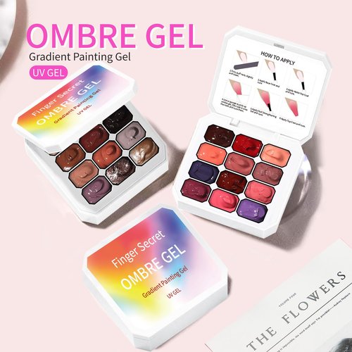 finger secret 12 Colors Ombre Gel Pat Nail Polish Set,Ombre Pigment for Nails,Gradient Painting Blooming Gel with 100Pcs Nail Sponges for 3D Gels Nail Art Patting in Salon or Home Use
