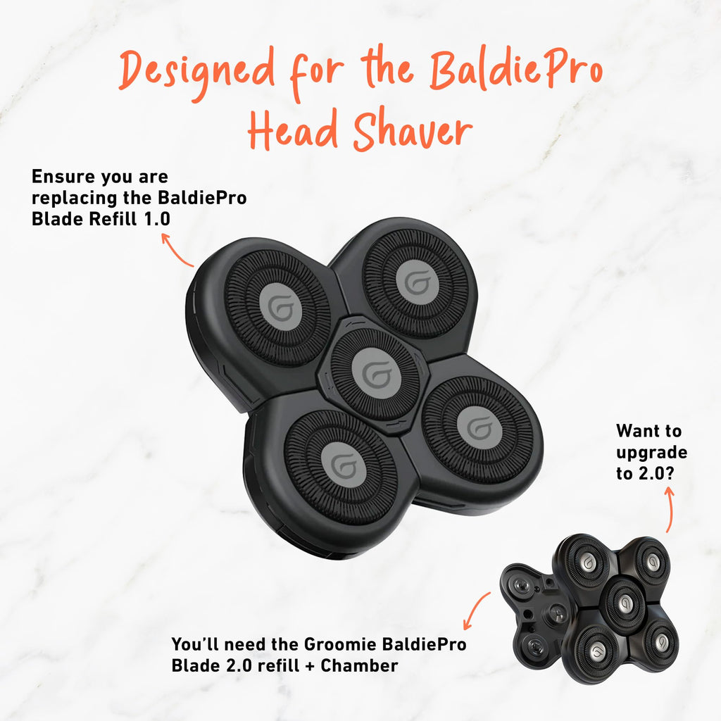 Groomie BaldiePro Cordless Bald Head Shavers for Men, Blade Refill - Waterproof Electric Head Shavers Replacement Head - Men's Rotary Head Razor for Bald Men for Smooth Shave