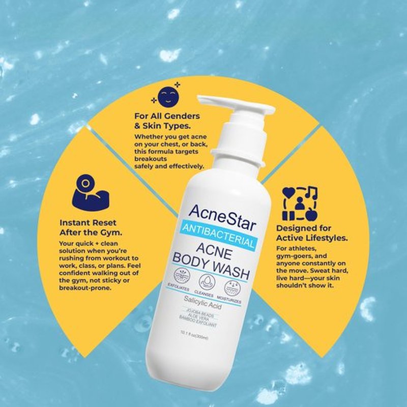 Acnestar Antibacterial Acne Body Wash with Salicylic Acid - Treats Back, Chest, Shoulder & Butt Breakouts, Fights Clogged Pores & Cystic Acne Antifungal Body Wash - for Men & Women