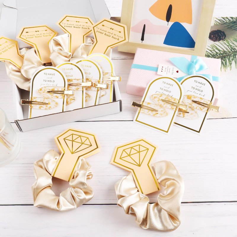 Zkptops 24Pcs Bridesmaid Proposal Gifts Bulk Cute Golden Glitter Hair Clips Soft Silk Satin Scrunchies Set for Bridal Wedding Bachelorette Party Favors Gift Bridesmaid Hair Accessories for Women Girls