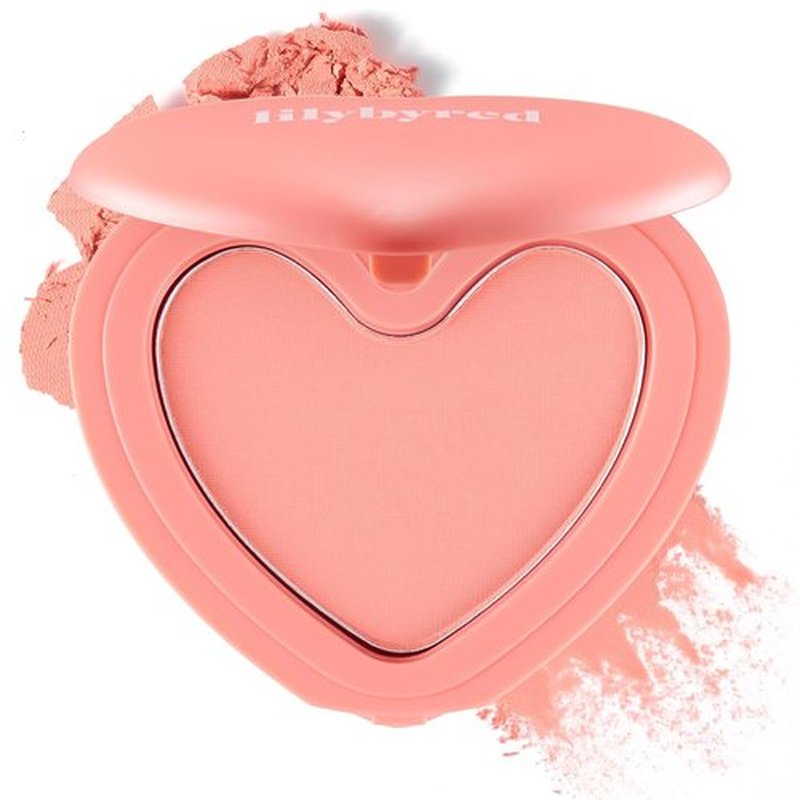 Lilybyred Luv Beam Cheek - Heart-Shaped Korean Powder Blush, Soft Matte Finish, 0.16 oz (01 Loveable Coral)
