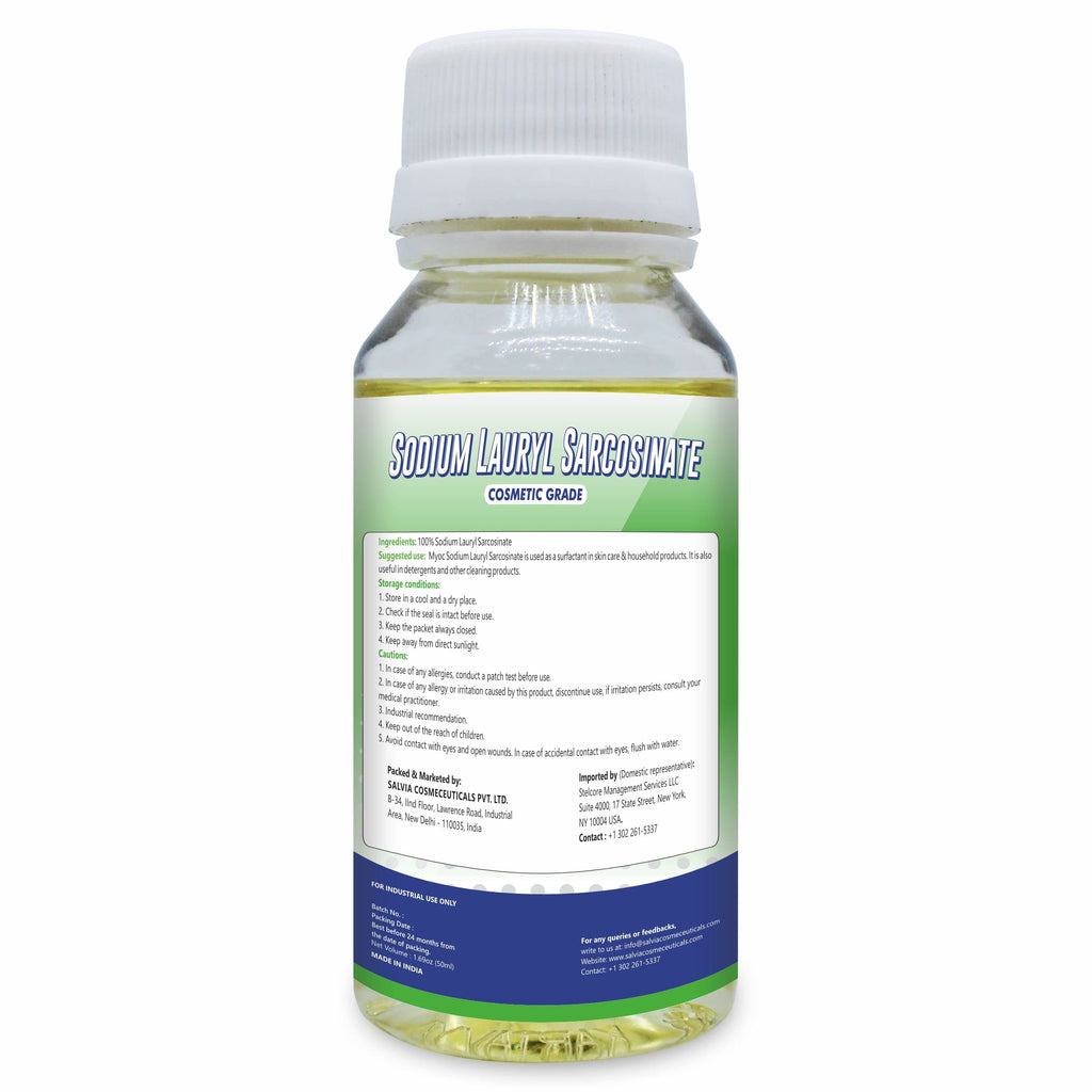 MYOC Sodium Lauryl Sarcosinate (50 ml / 1.69 fl oz) - Cosmetic Grade Mild Surfactant for Shampoos Face Wash Body Wash Cleansers & DIY Formulations
