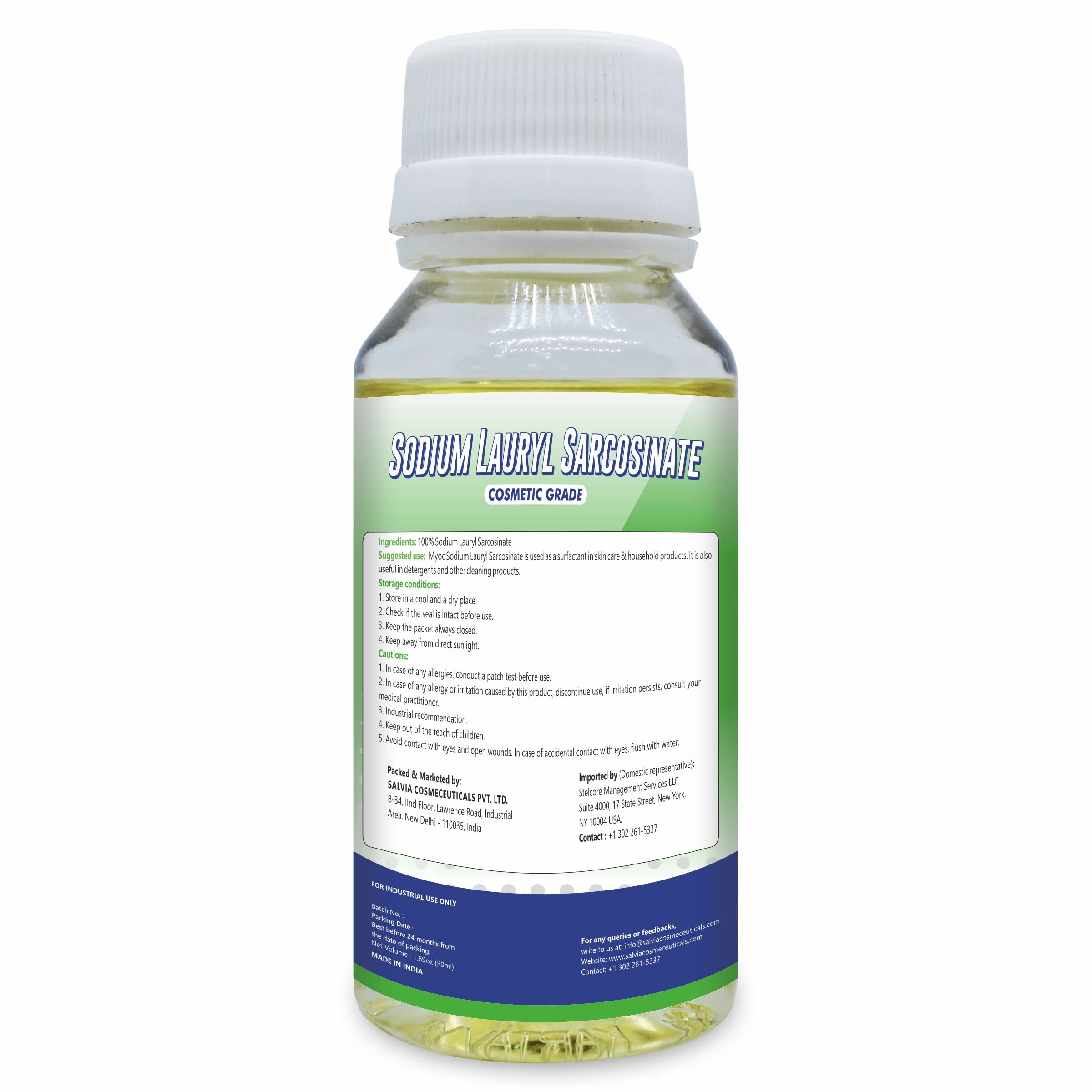 MYOC Sodium Lauryl Sarcosinate (50 ml / 1.69 fl oz) - Cosmetic Grade Mild Surfactant for Shampoos Face Wash Body Wash Cleansers & DIY Formulations