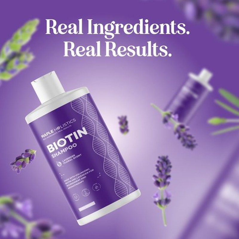 Lavender Biotin Shampoo for Thinning Hair - Volumizing Shampoo for Fine Hair with B Vitamins Rosemary Argan Primrose & Tea Tree Oils - Paraben Silicone and Sulfate Free Vegan Formula (16 Fl Oz)
