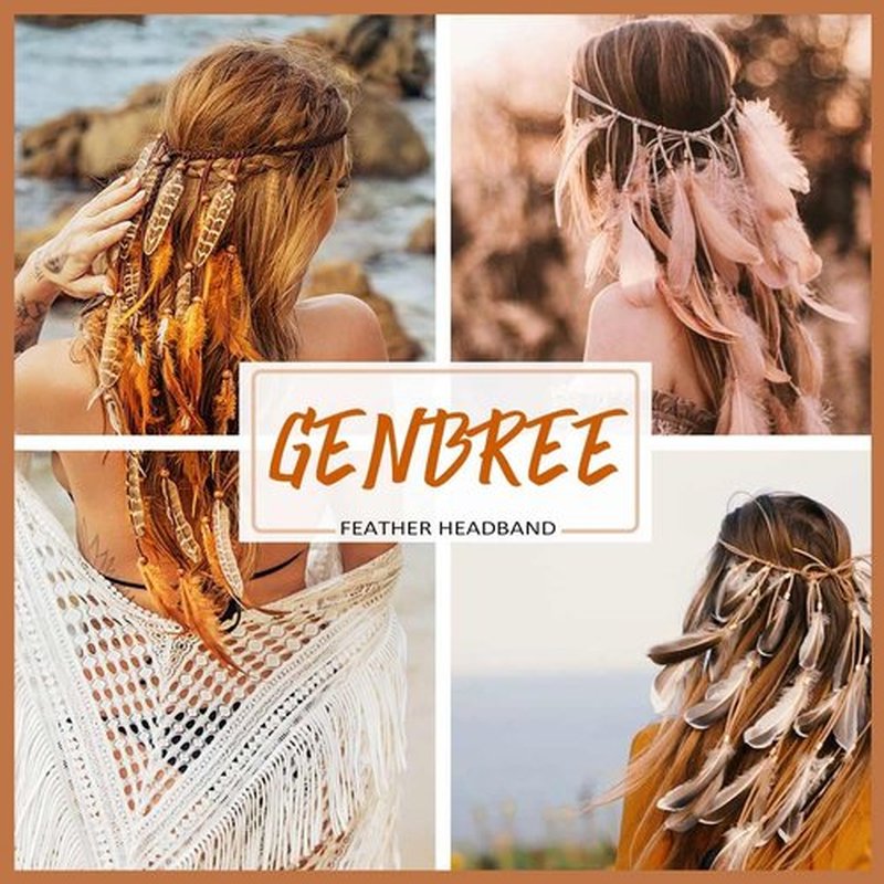 GENBREE Boho Festival Feather Headband Bohemian Gypsy Long Hair Accessories with Beads Hippie Headpiece for Women (Pattern 1)