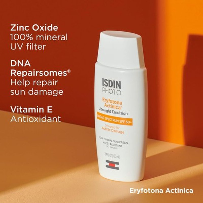 ISDIN Eryfotona Actinica SPF 50+ | Mineral Face Sunscreen with Zinc Oxide | No White Cast, Sensitive Skin Safe