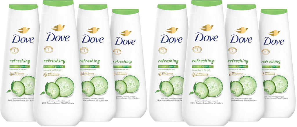 Dove Body Wash Refreshing Cucumber and Green Tea Refreshes Skin Cleanser That Effectively Washes Away Bacteria While Nourishing Your Skin 20 oz,(Pack of 8)
