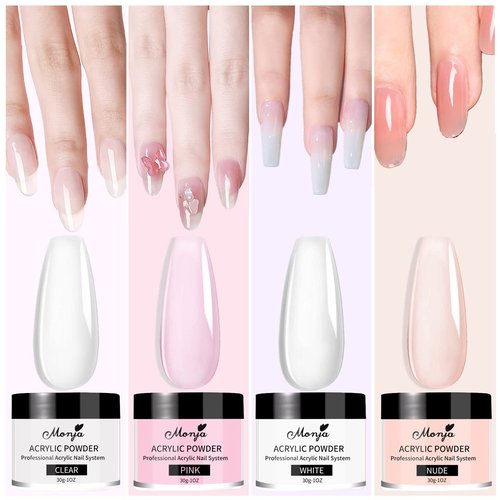 Monja Acrylic Powder - 4PCS 30g Professional Colored Acrylic Nail Powder for Acrylic Nails Extension 3D Nail Art Acrylic Polymer Powder Manicure Salon DIY No Need Nail Lamp