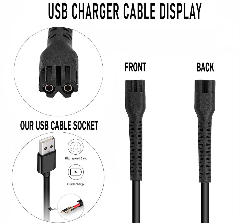 KAYNWAY Charger Cord for Wahl 8164 Finale & 8173 Vanish Shaver, Replacement Charging Cable Power Cord for Wahl Magic Clip Senior Sterling-4 Detailer Lithium-Ion Pro Clippers (USB Black)