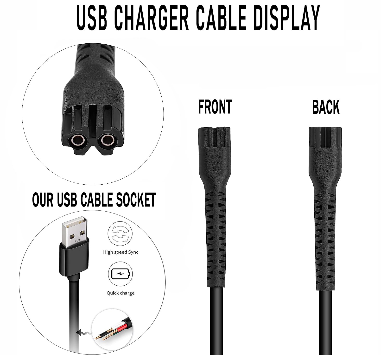 KAYNWAY Charger Cord for Wahl 8164 Finale & 8173 Vanish Shaver, Replacement Charging Cable Power Cord for Wahl Magic Clip Senior Sterling-4 Detailer Lithium-Ion Pro Clippers (USB Black)