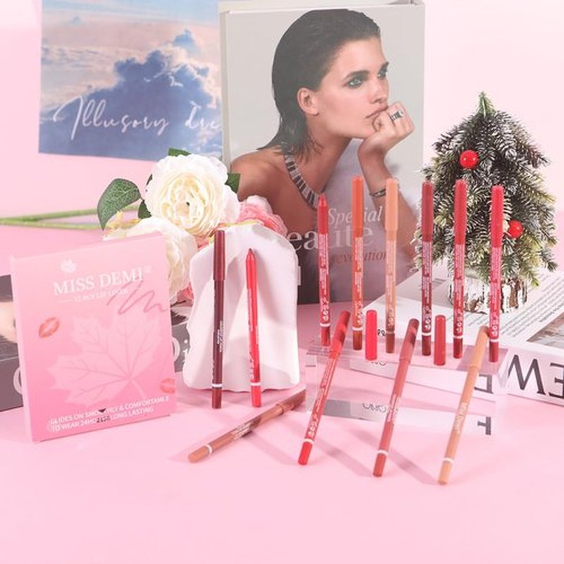 Miss Demi 12-Color Sculpting Matte Velvet Lip Liner Set | Creamy Pigmented Soft Pencils for Women