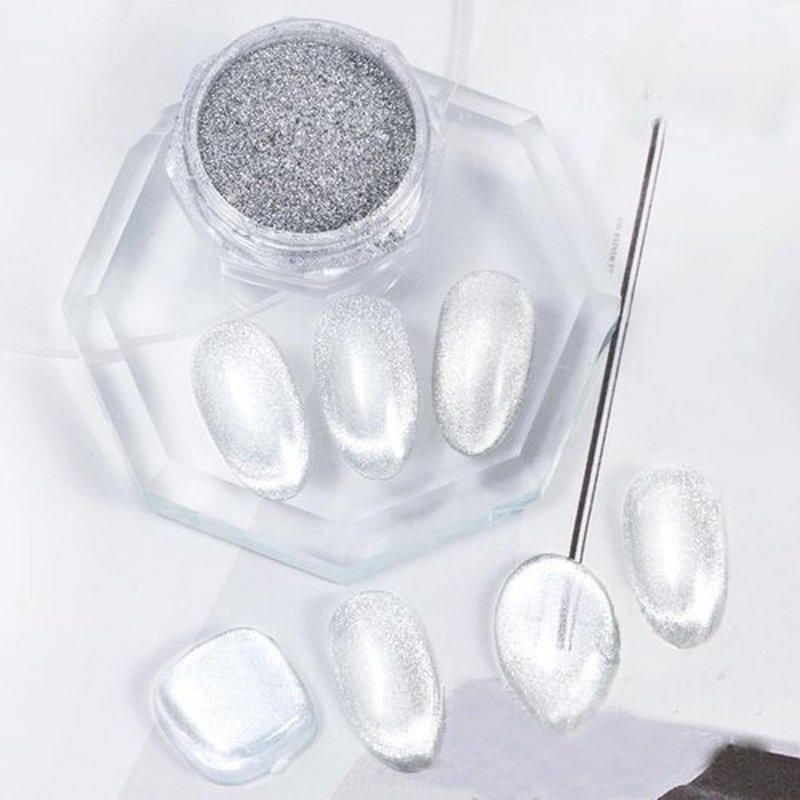 CHARMING MAY Cat Eye Chrome Nail Powder Chameleon Mirror Magnetic Chameleon Metallic Nail Art Glitter Magic Galaxy Effect (2PCS White)