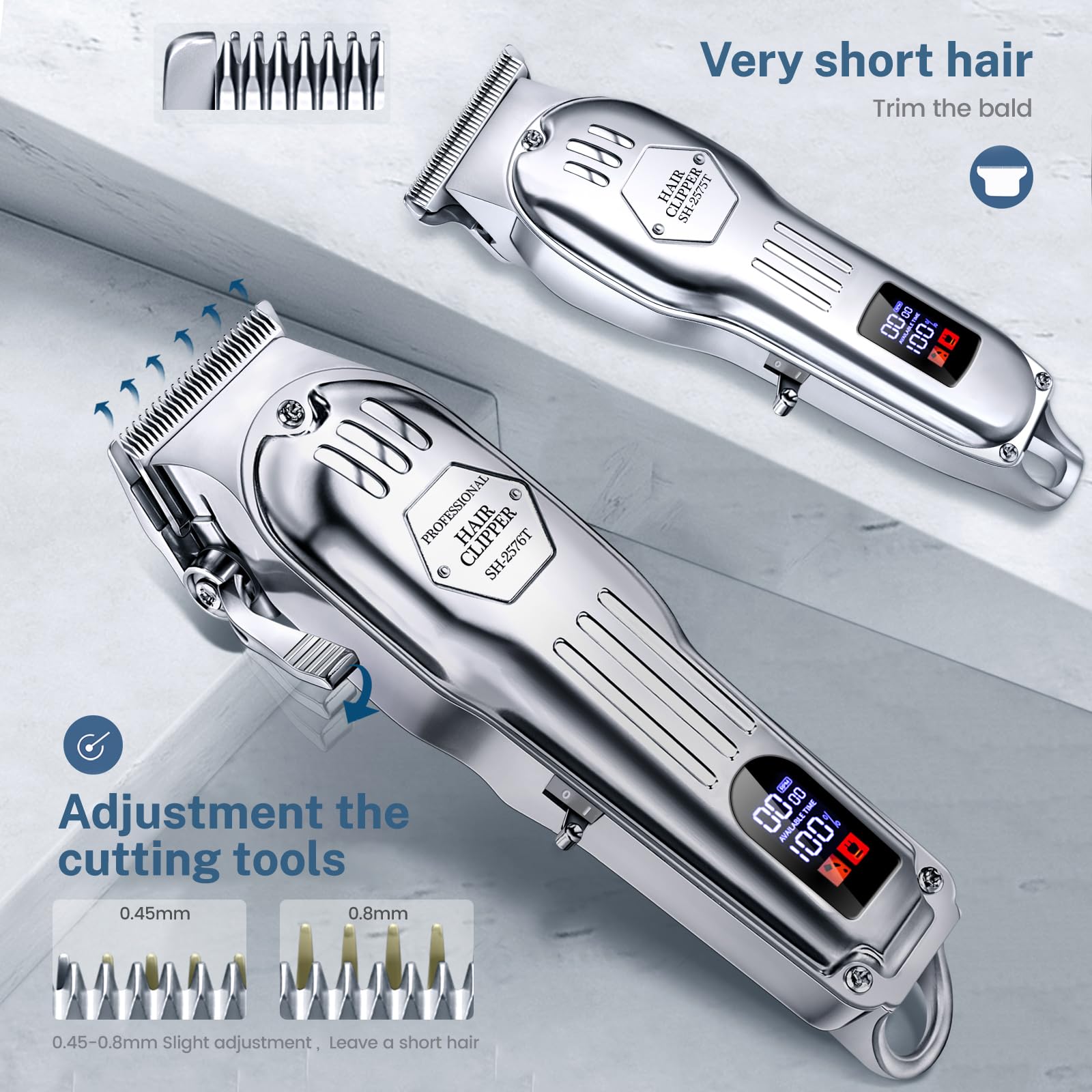 KIKIDO Hair Clippers for Men, Professional Cordless Hair Trimmers Set, Rechargeable Nose Hair Beard Trimmer, Hair Cutting Machine Haircut Grooming Kit (Sliver-3)