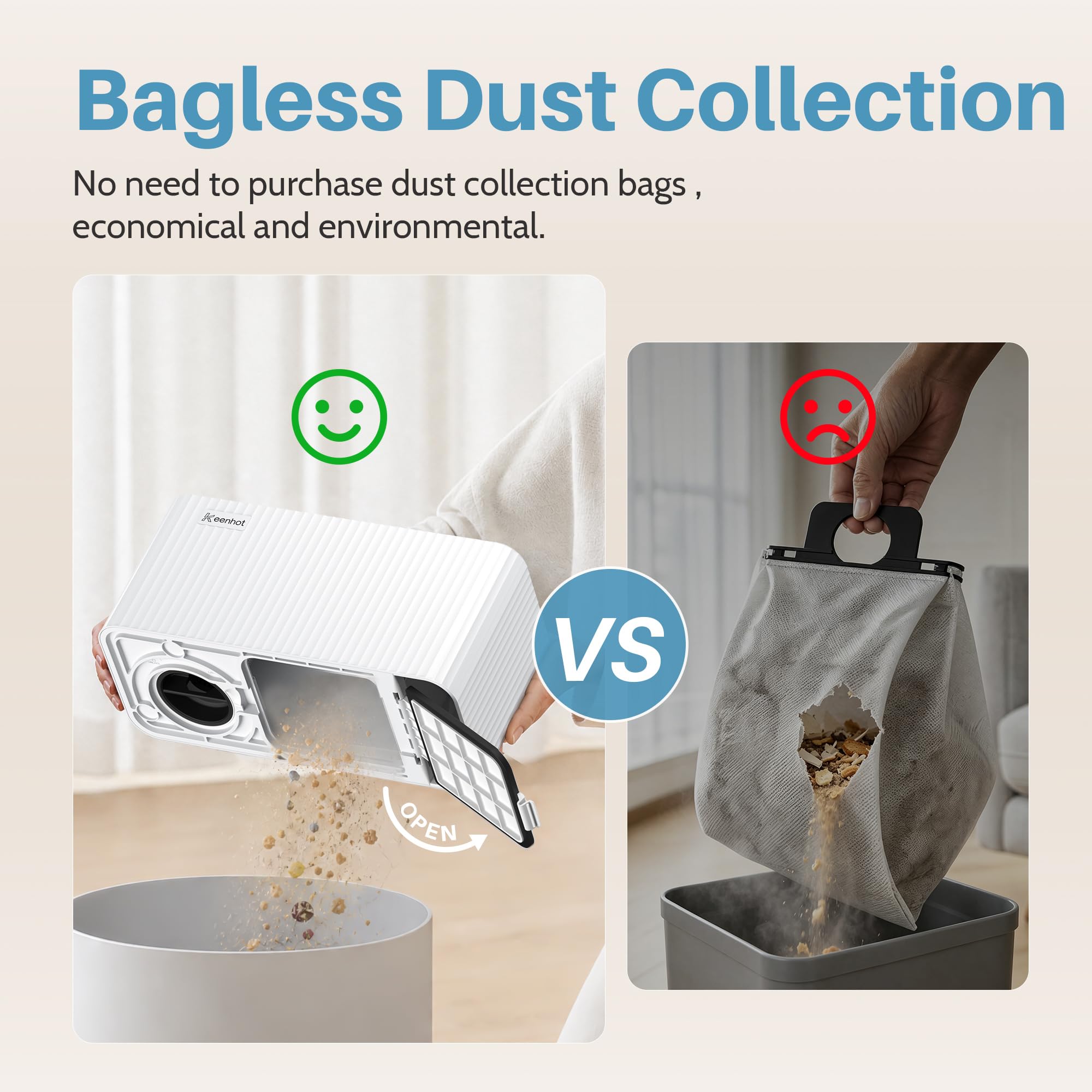 Keenhot Touchless Vacuum Automatic Dustpan - 20Kpa Suction Ultra Fast & Powerful Hair Vacuum for Sweeping Salons Pet Hair Food Dirt Home Kitchen Compact Electric Canister Vacuum Cleaner（White）