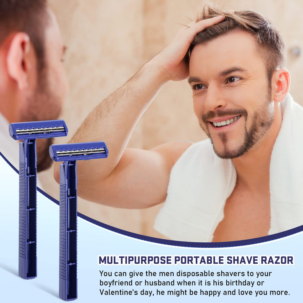 Chumia Twin Blade Razors for Men Stainless Steel Disposable Razors Men Bulk Plastic Shavers Multipurpose Portable Manual Disposable Shavers for Bathing Hotel Travel (50 Pieces)